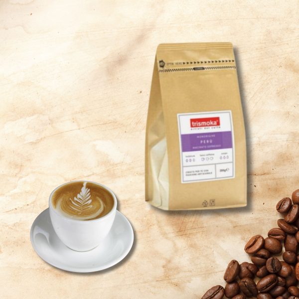 Trismoka Nicaragua 250g Single Origin Vorderseite mit gemahlenem Kaffee