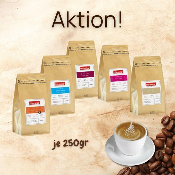 Trismoka Crema Blend, Trismoka Brasil Blend, Trismoka Kilimanjaro, Trismoka Panama, Trismoka Colombia, je 250gr